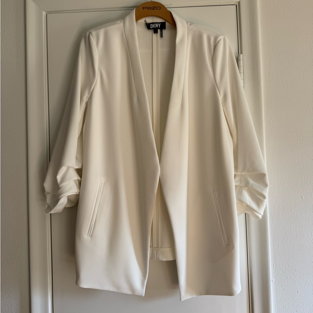 DKNY White Blazer with Ruched Sleeves